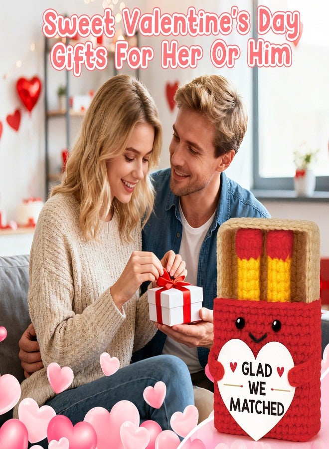 BVXFR Valentines Day Her Him Gifts for Girlfriend Boyfriend Anniversary Wife Husband Birthday Gifts for Couple Fiance Glad We Matched Met Online Gift Valentines Day Handmade Crochet Matches Decor - Image 3