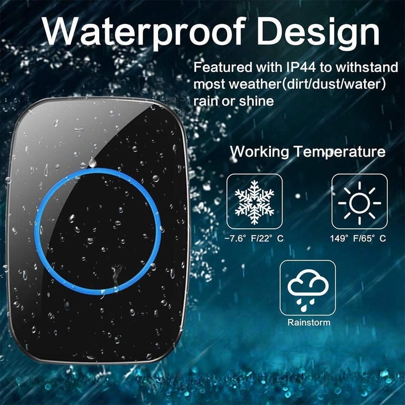 VATTU Wireless Doorbell Kit with 1 Transmitter and 1 Receiver, Waterproof Remote Door Bell, 300m Range, 36 Chime Melodies, 4 Volume Levels, LED Indicator, Easy Plug-in Door Chime for Home & Office - Image 4