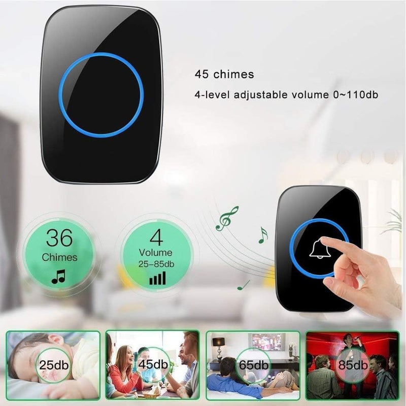 VATTU Wireless Doorbell Kit with 1 Transmitter and 1 Receiver, Waterproof Remote Door Bell, 300m Range, 36 Chime Melodies, 4 Volume Levels, LED Indicator, Easy Plug-in Door Chime for Home & Office - Image 3