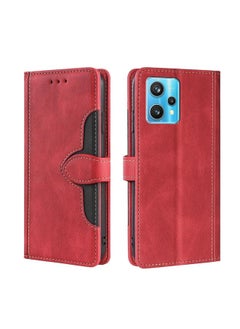 HuHa Case Cover For Realme 9 Pro+ Skin Feel Straw Hat Magnetic Buckle Leather Phone Case Red 