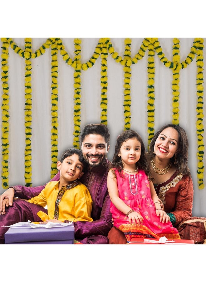 Marubhumi Artificial Marigold Flower Strands Garland for Diwali Decor,5 Feet Long Strands, Garland for Decoration, Diwali Decorations for Home, Christmas Decor Wedding Decor, Yellow & Green- 5 PCS - Image 3