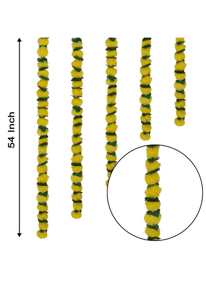 Marubhumi Artificial Marigold Flower Strands Garland for Diwali Decor,5 Feet Long Strands, Garland for Decoration, Diwali Decorations for Home, Christmas Decor Wedding Decor, Yellow & Green- 5 PCS - Image 2
