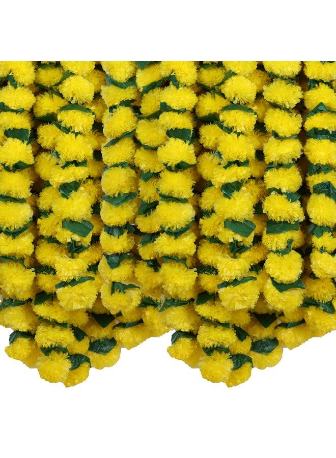 Marubhumi Artificial Marigold Flower Strands Garland for Diwali Decor,5 Feet Long Strands, Garland for Decoration, Diwali Decorations for Home, Christmas Decor Wedding Decor, Yellow & Green- 5 PCS - Image 1