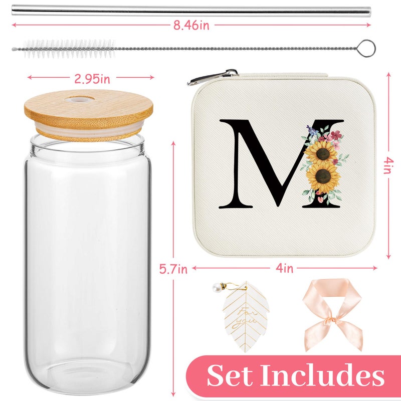 AYGXU teen girl gifts trendy stuff,Jewelry Box Organizer,Travel Initial Jewelry Box for Girls,16oz glass cups with bamboo lids,aesthetic glass cup,Travel Essentials,Initial M white - Image 2