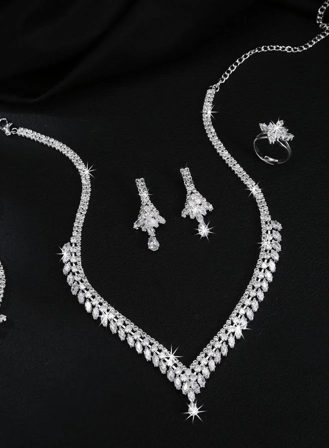 Take Two Take Two Embellished Necklace, Bracelet, Ring and Earrings Jewelry Set