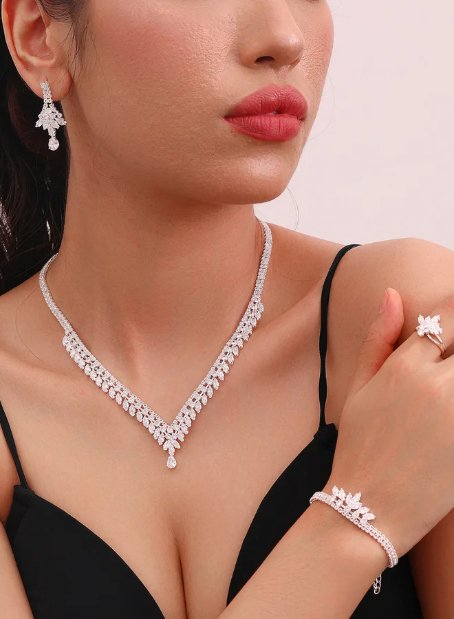 تايك تو طقم مجوهرات مزين من عقد وسوار وخاتم وأقراط