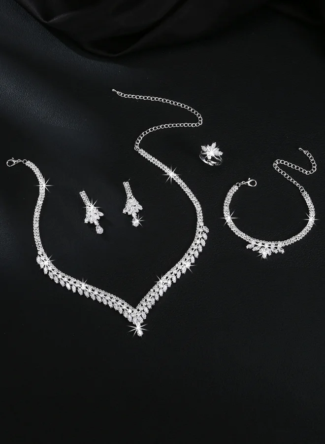 Take Two Embellished Necklace, Bracelet, Ring and Earrings Jewelry Set