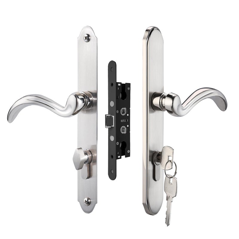 Hausun Storm Door Handle Set Replacement Kit With 2 Point Mortise Lock And Key Security Door Keyed Lever Handle Fits For Pella Or Larson Storm Door (Brushed Nickel) - Image 1