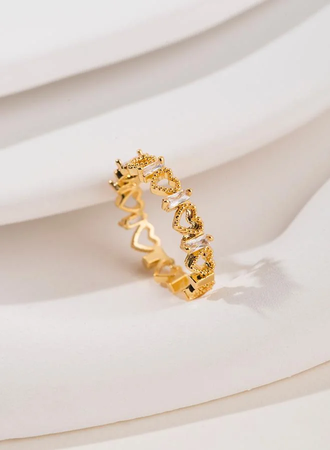 Take Two  Gold Tone Heart-Shaped Rhinestone embellished Ring for Women | Best Price UAE