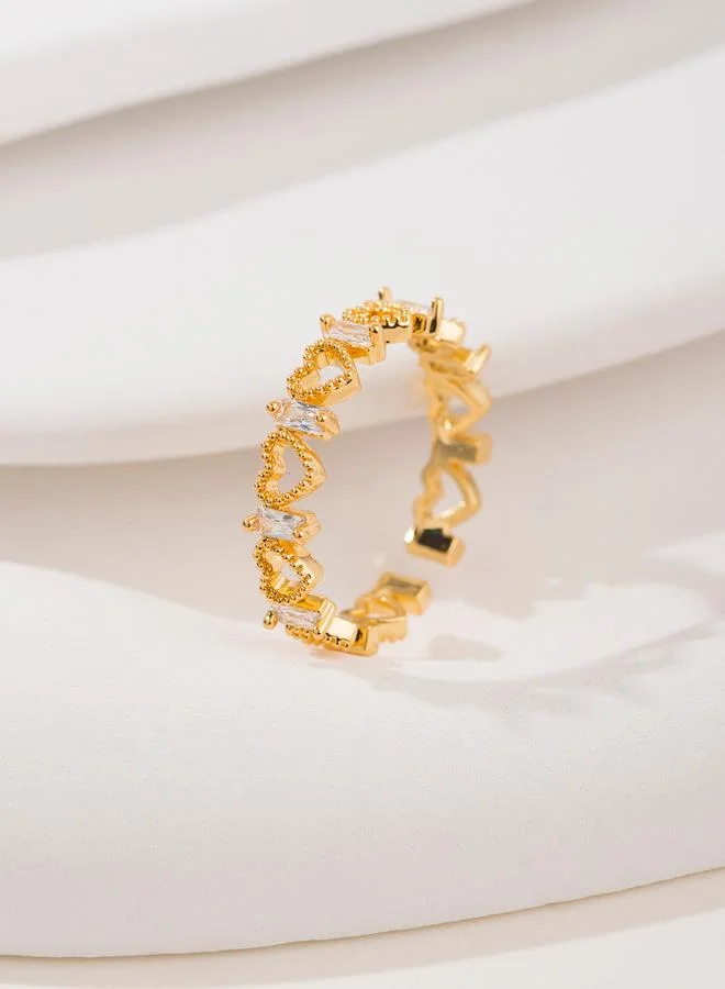 Take Two  Gold Tone Heart-Shaped Rhinestone embellished Ring for Women | Best Price UAE