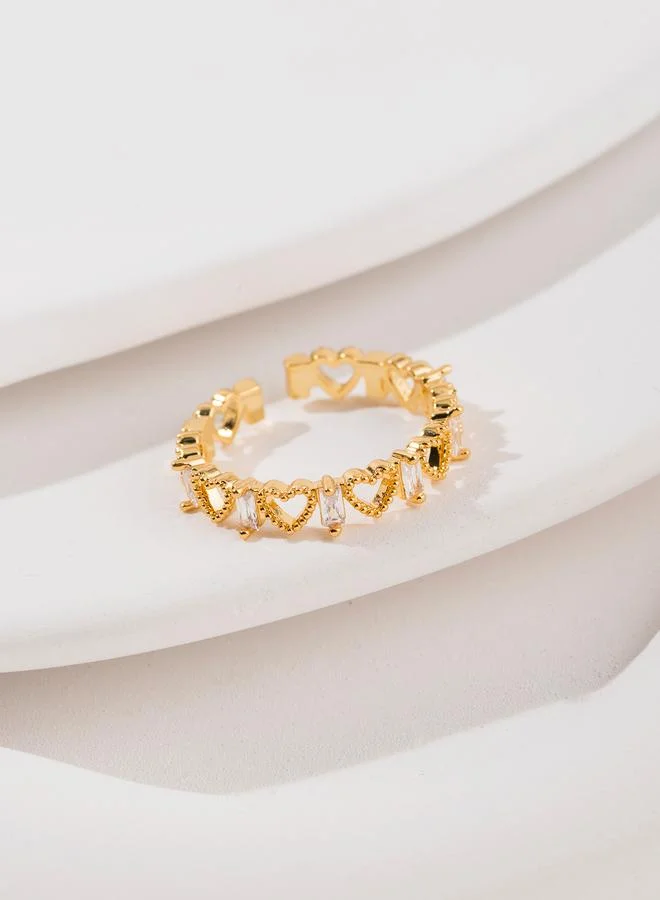 Take Two  Gold Tone Heart-Shaped Rhinestone embellished Ring for Women | Best Price UAE