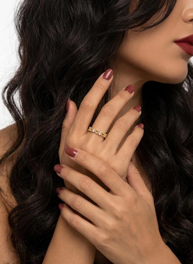 Take Two Gold Tone Heart-Shaped Rhinestone embellished Ring
