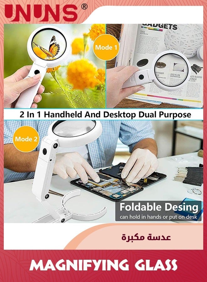 UNUNS 10X 5X Magnifying Glass With Light And Stand,Foldable Handheld For Close Work,Macular Degeneration,Seniors Reading,Powered By Battery Or USB - Image 5