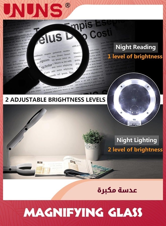 UNUNS 10X 5X Magnifying Glass With Light And Stand,Foldable Handheld For Close Work,Macular Degeneration,Seniors Reading,Powered By Battery Or USB - Image 4