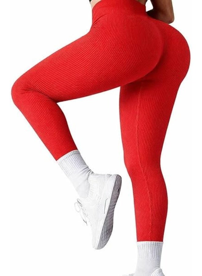 High Waist Ribbed Cotton Sports Leggings Stretchy Elastic Fabric Comfortable Fit for Women Up to 105 kg