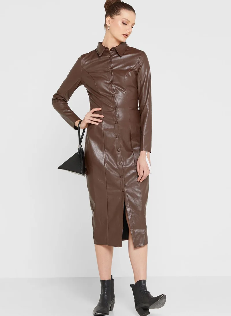Missguided Button Detail Shirt Dress