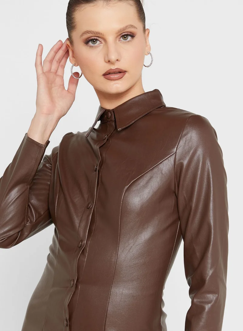Missguided Button Detail Shirt Dress