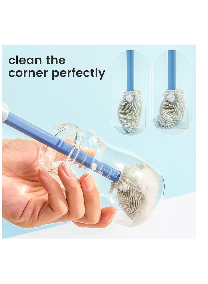 SYOSI Extendable Baby Bottle Brush, Long Handle Bottle Cleaning Tool, Pacifier Brush, Silicone Cleaning Brush, Flexible Brush Head, 11-inch Extended Handle, for Glass Thermos Bottle 3PCS - Image 5