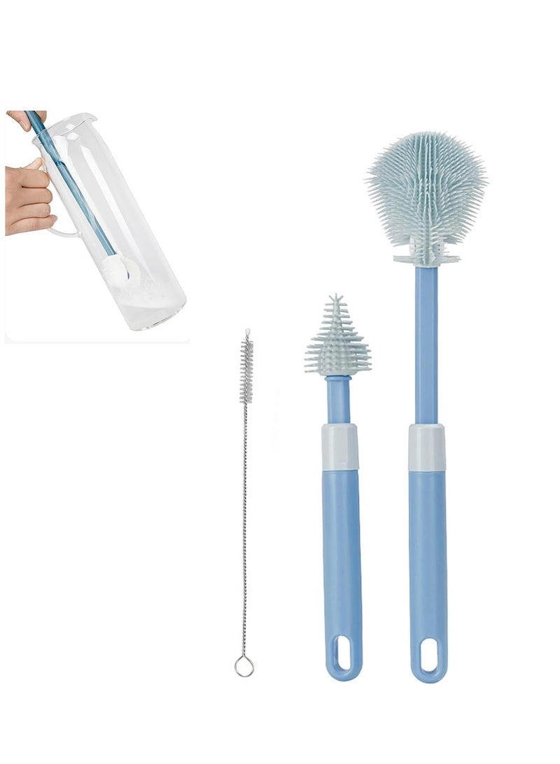 SYOSI Extendable Baby Bottle Brush, Long Handle Bottle Cleaning Tool, Pacifier Brush, Silicone Cleaning Brush, Flexible Brush Head, 11-inch Extended Handle, for Glass Thermos Bottle 3PCS - Image 1