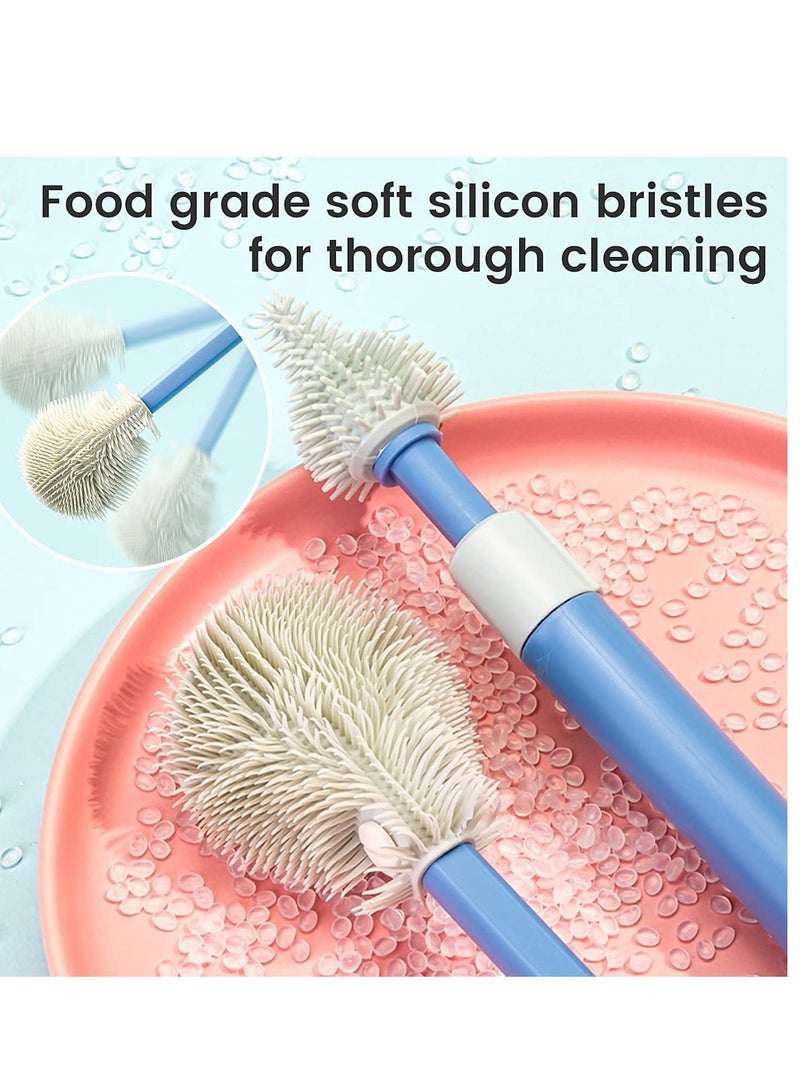 SYOSI Extendable Baby Bottle Brush, Long Handle Bottle Cleaning Tool, Pacifier Brush, Silicone Cleaning Brush, Flexible Brush Head, 11-inch Extended Handle, for Glass Thermos Bottle 3PCS - Image 4