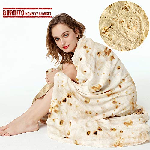 LetsFunny Burrito Tortilla Throw Blanket, 2.0 Double Sided Burritos Taco Tortilla Wrap Blankets,Giant Funny Realistic Flannel Food Round Blankets,Funny Gifts for Kids Newborn Dog Cat Baby Shower 47in - Image 1