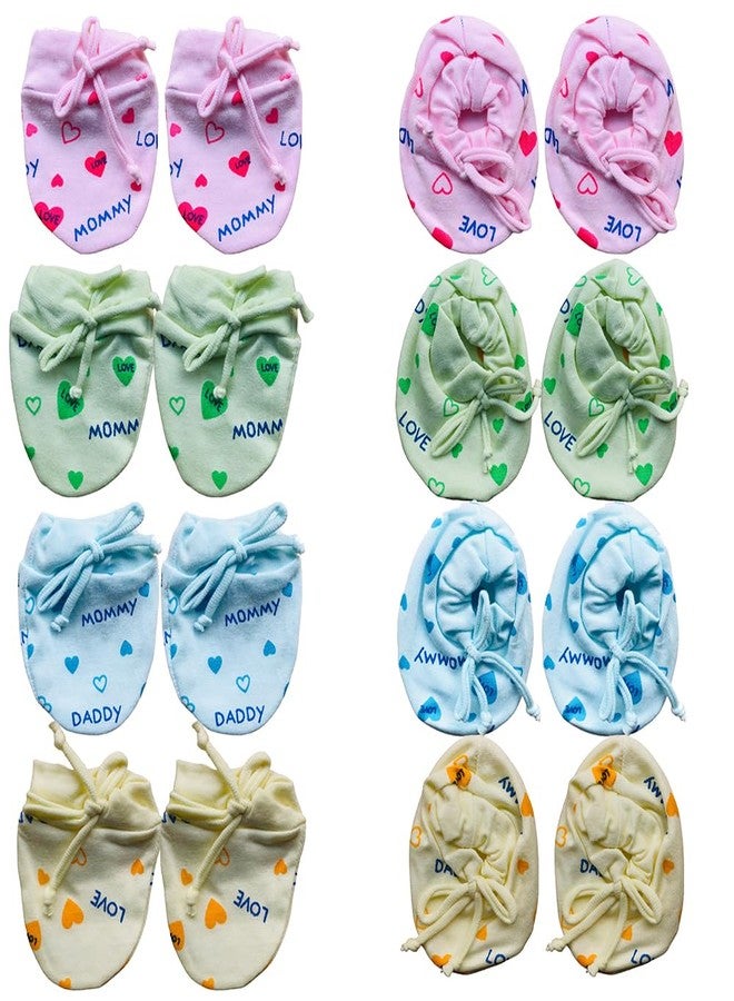 Bigbought Newborn Baby Dori Mittens I Love Mom & Dad Print Infant Toddler Gloves No Scratch Mittens Gloves for 0-6 Months Baby Boys Girls (Combo of 8 Pairs / 4 Sets) - Image 1