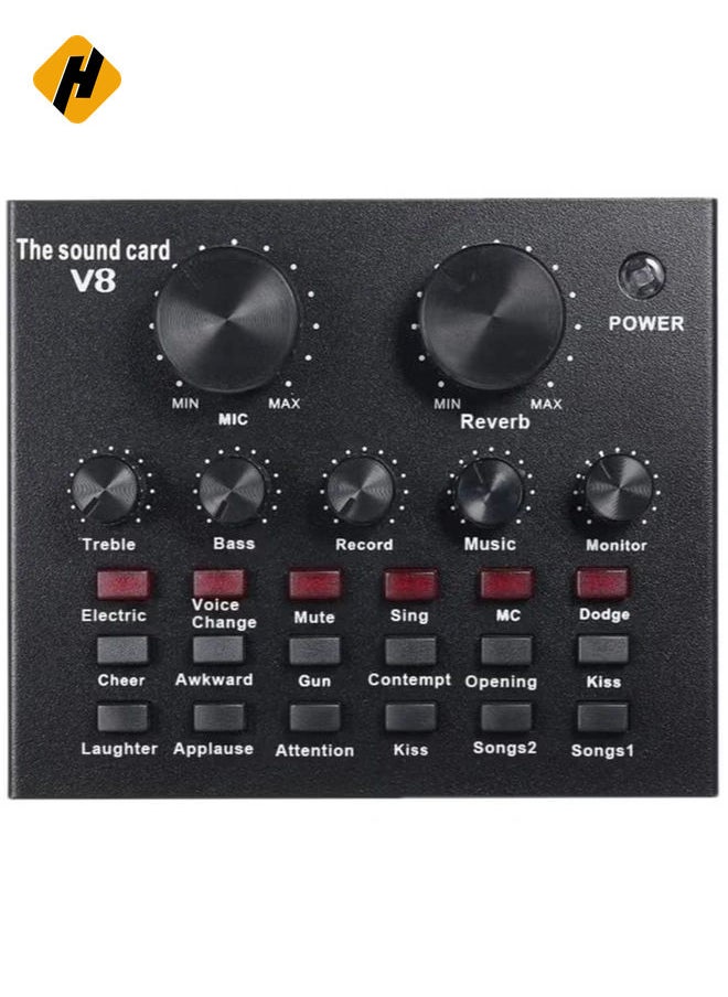 HuHa V8 Multifunctional Live Sound Card USB Audio Interface Intelligent Volume Adjustable Audio Mixer Sound Card for Recording Hosting Speech  - Image 1
