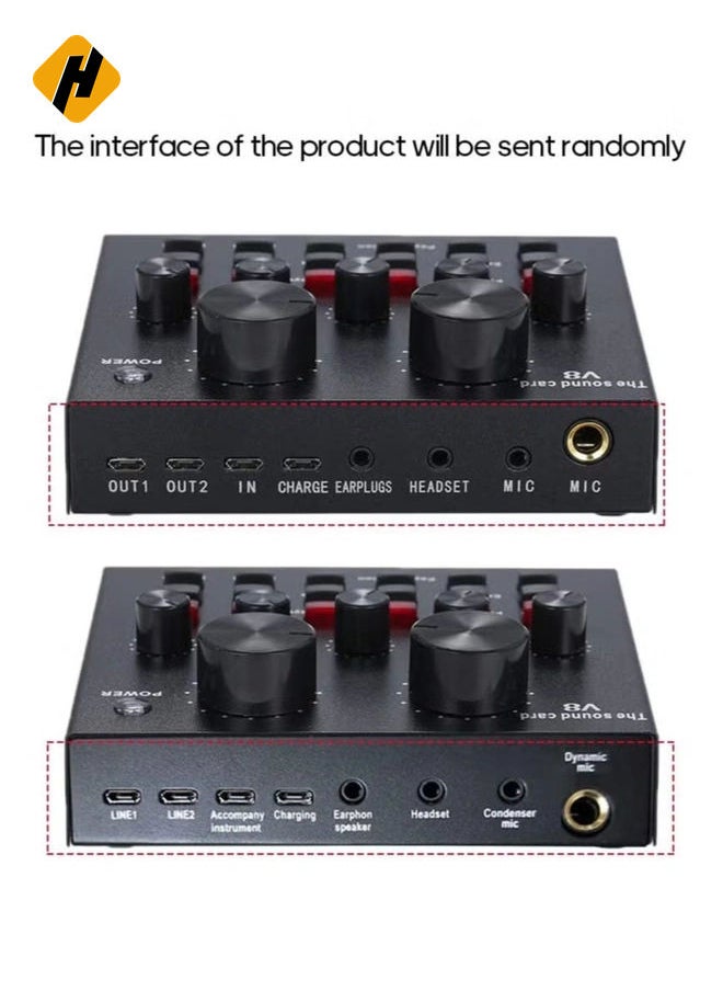 HuHa V8 Multifunctional Live Sound Card USB Audio Interface Intelligent Volume Adjustable Audio Mixer Sound Card for Recording Hosting Speech  - Image 2
