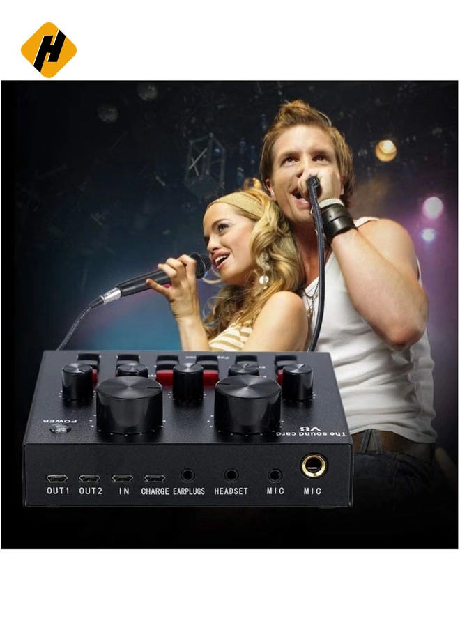 HuHa V8 Multifunctional Live Sound Card USB Audio Interface Intelligent Volume Adjustable Audio Mixer Sound Card for Recording Hosting Speech  - Image 3