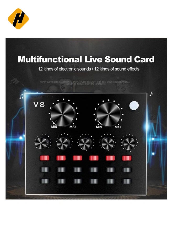 HuHa V8 Multifunctional Live Sound Card USB Audio Interface Intelligent Volume Adjustable Audio Mixer Sound Card for Recording Hosting Speech  - Image 4