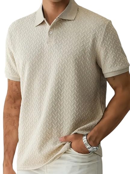 Trillion Jacquard Men's Polo T Shirt for Men (Polyester Blend | Regular Fit) Beige - Image 1