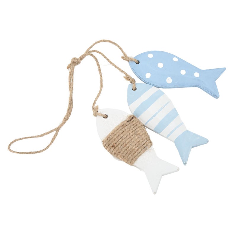 Antique Carved Pine Wood Hanging Fish Decor Marine Nautical Ripple White Small - Image 5