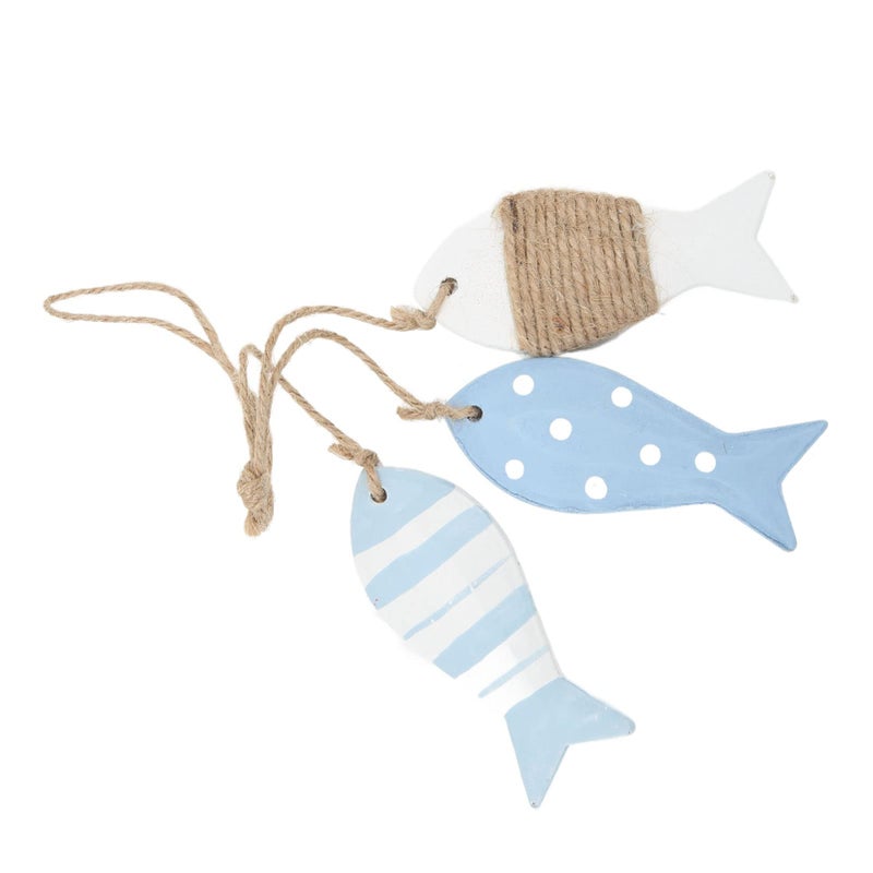 Antique Carved Pine Wood Hanging Fish Decor Marine Nautical Ripple White Small - Image 2