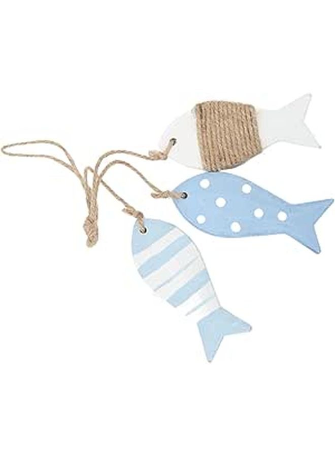 Antique Carved Pine Wood Hanging Fish Decor Marine Nautical Ripple White Small - Image 1