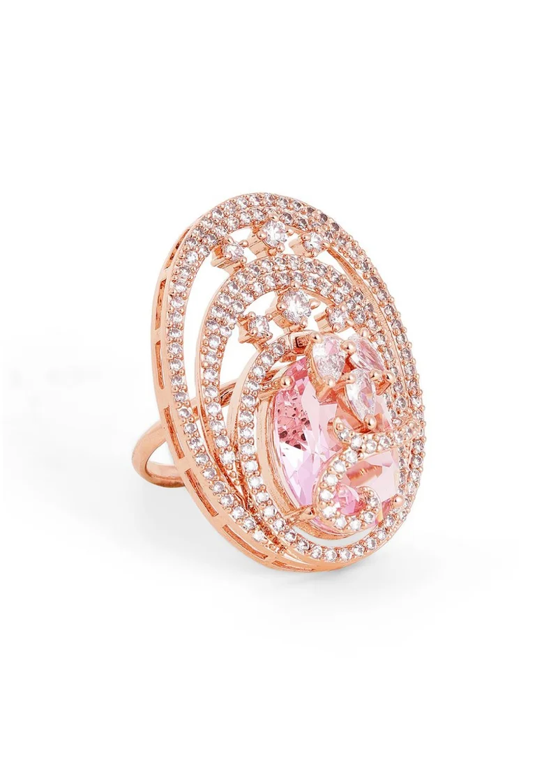 برياسي Rose Oval Shaped American Diamond Stone Studded Finger Ring