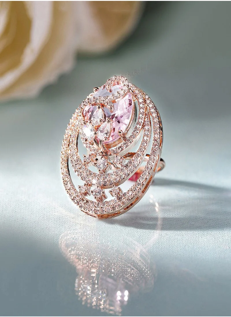 برياسي Rose Oval Shaped American Diamond Stone Studded Finger Ring