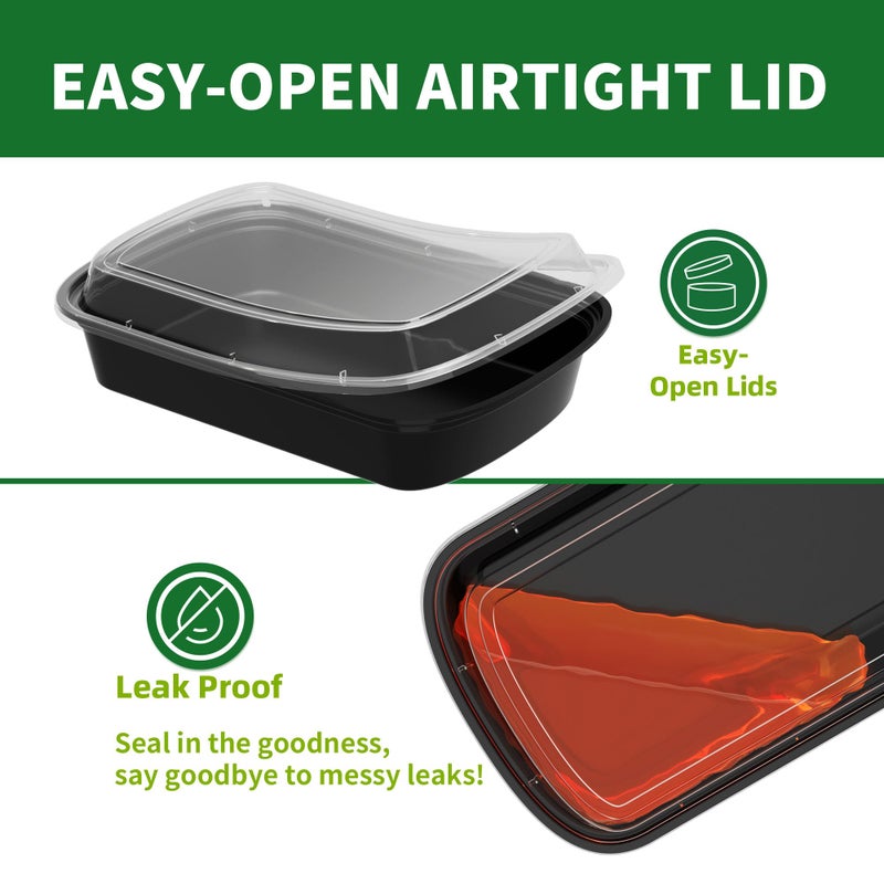 APSIC Meal Prep Containers, 50 Pack 12oz (100-Piece) Disposable Take Out Food Storage Containers with Leakproof Lids, Reusable Plastic To Go Lunch Boxes, BPA Free, Microwave/Dishwasher/Freezer Safe - Image 3