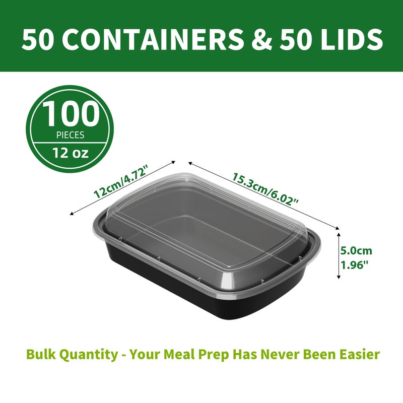 APSIC Meal Prep Containers, 50 Pack 12oz (100-Piece) Disposable Take Out Food Storage Containers with Leakproof Lids, Reusable Plastic To Go Lunch Boxes, BPA Free, Microwave/Dishwasher/Freezer Safe - Image 2