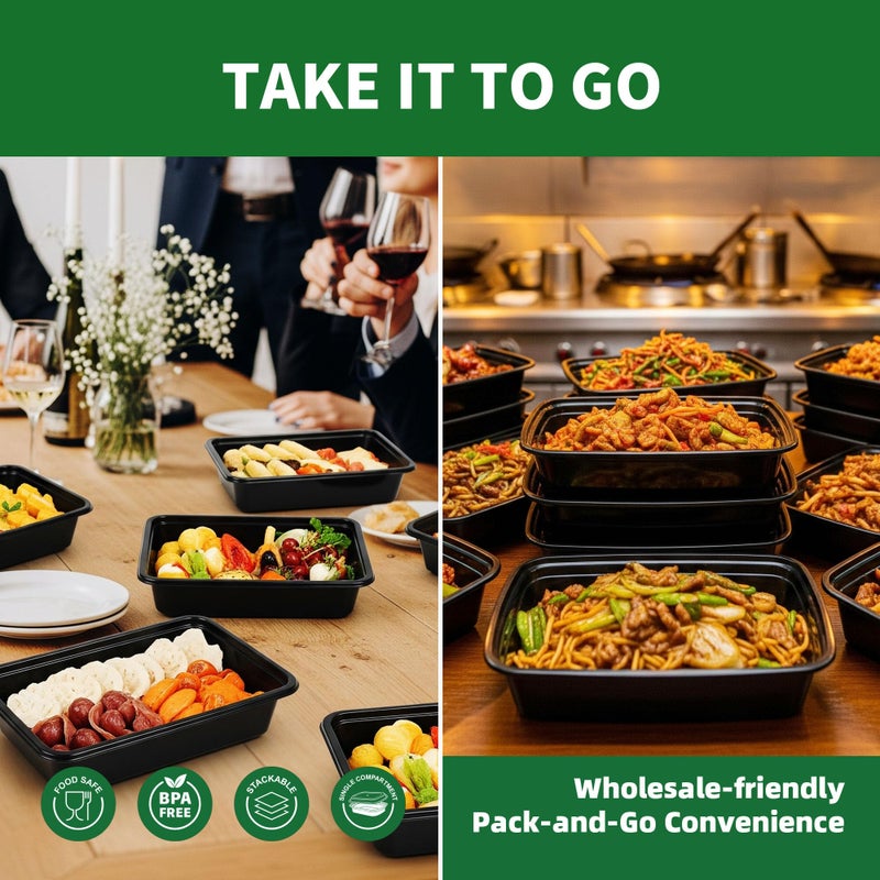 APSIC Meal Prep Containers, 50 Pack 12oz (100-Piece) Disposable Take Out Food Storage Containers with Leakproof Lids, Reusable Plastic To Go Lunch Boxes, BPA Free, Microwave/Dishwasher/Freezer Safe - Image 5