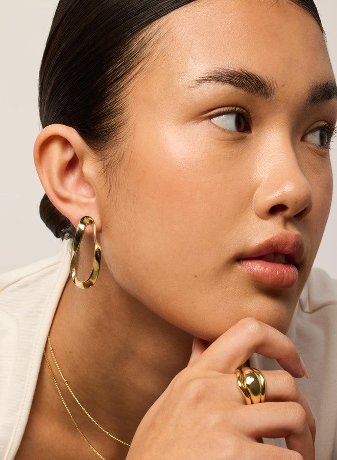 بافوا أقراط بافوي المطلية بالذهب الأصفر عيار 14 قيراطًا بتصميم متموج لانهائي | أقراط حلقية لا نهائية للنساء - Image 4