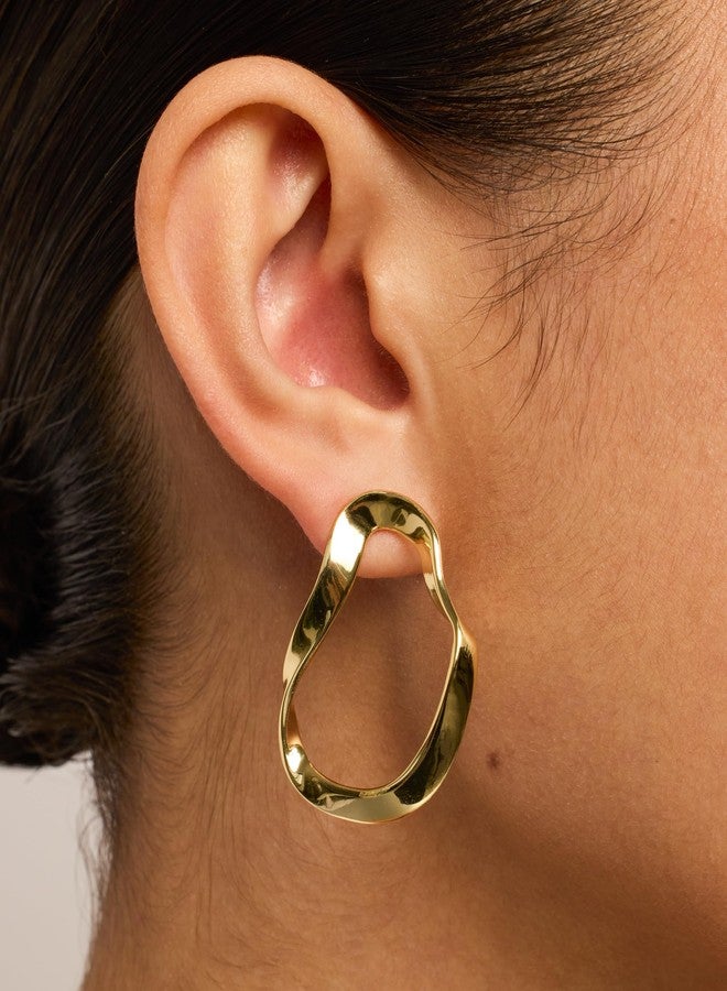 بافوا أقراط بافوي المطلية بالذهب الأصفر عيار 14 قيراطًا بتصميم متموج لانهائي | أقراط حلقية لا نهائية للنساء - Image 2