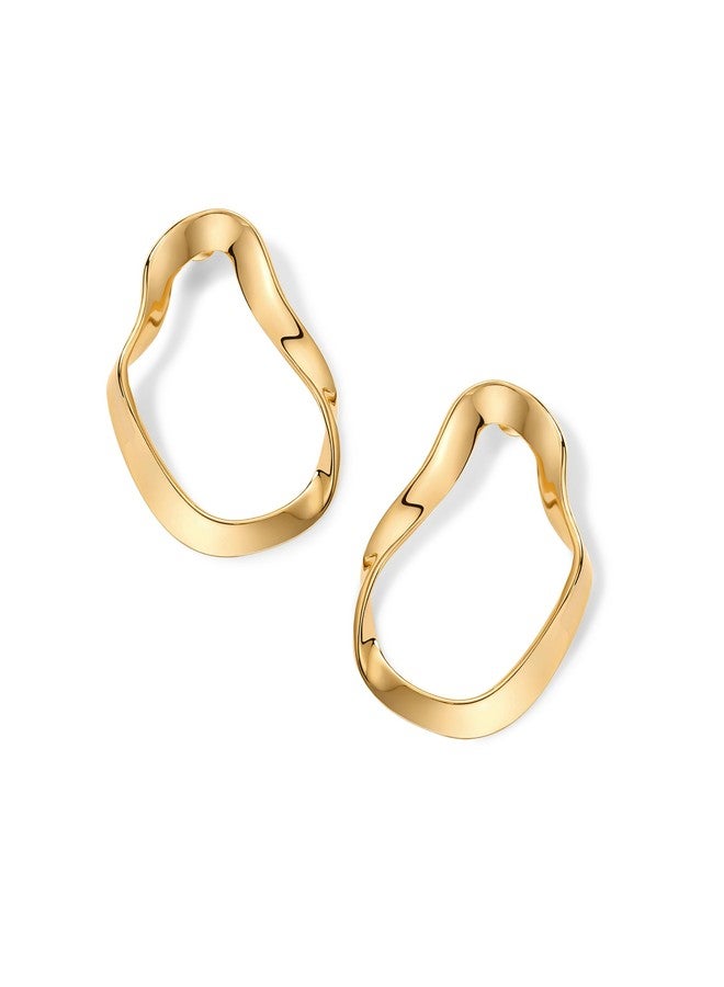 بافوا أقراط بافوي المطلية بالذهب الأصفر عيار 14 قيراطًا بتصميم متموج لانهائي | أقراط حلقية لا نهائية للنساء - Image 5