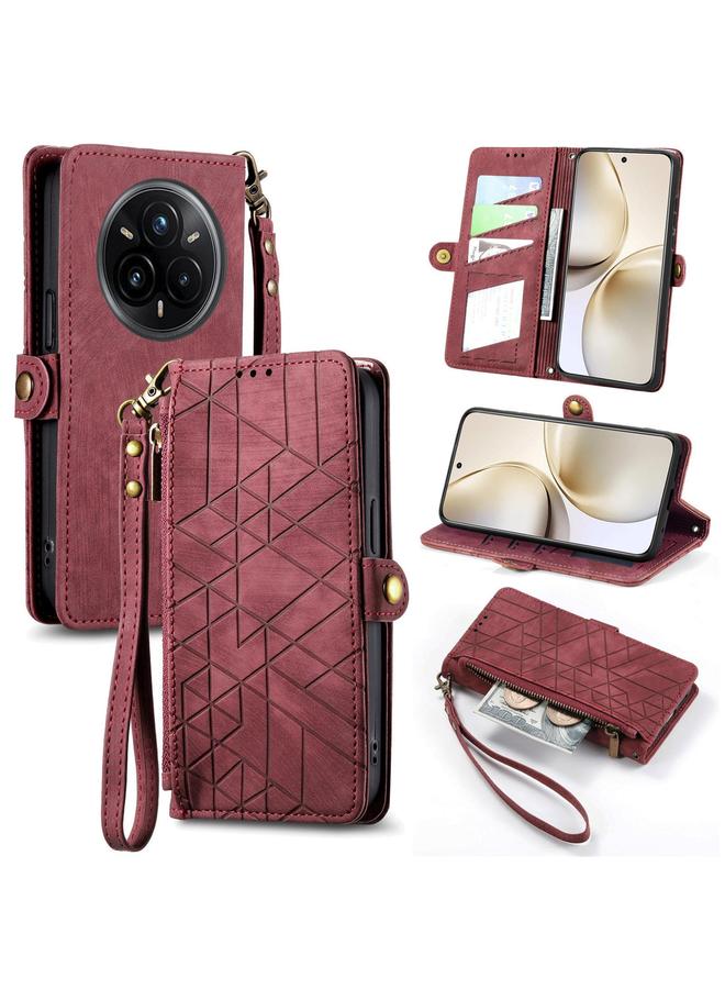erorex Case For Realme 14 Pro+ Geometric Zipper Wallet Side Buckle Leather Phone Case - Image 1