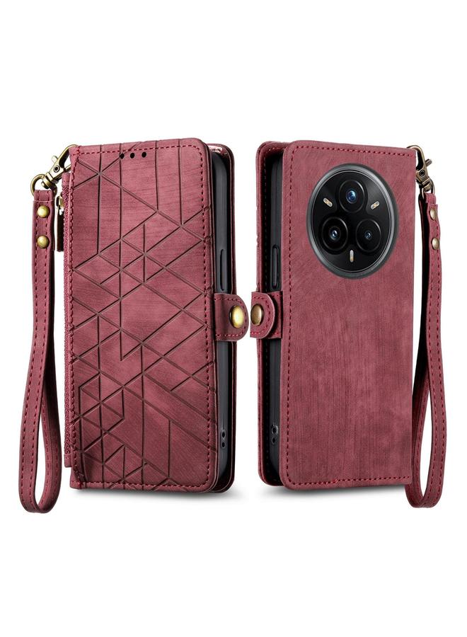 erorex Case For Realme 14 Pro+ Geometric Zipper Wallet Side Buckle Leather Phone Case - Image 2