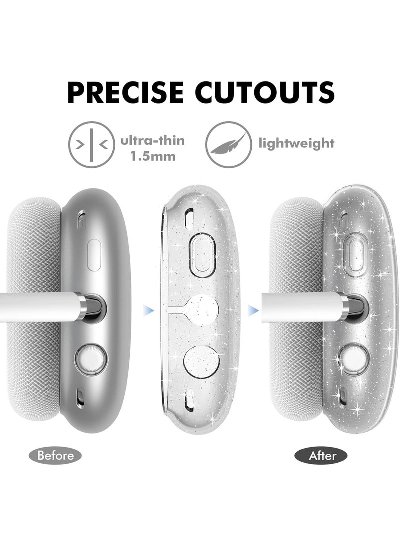 سيوسي Clear Case for Air-Pods Max, Soft TPU Protective Cover for Ear Cups and Headband, with Glitter Finish, Anti-Fingerprint, Scratch/Dust Shield, Transparent Accessory Case with Sparkle Design - Image 3