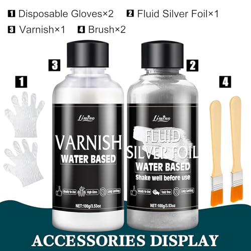 Limino Metallic Silver Paint - 3.5oz Water Based Silver Leaf Paint and 3.5oz Varnish, Ultra Shining Gilding Metallic Acrylic for Painting, Art Craft , Home Decor, Ideal for Canvas, Wood, Metal, Plaster, Stone - Image 2