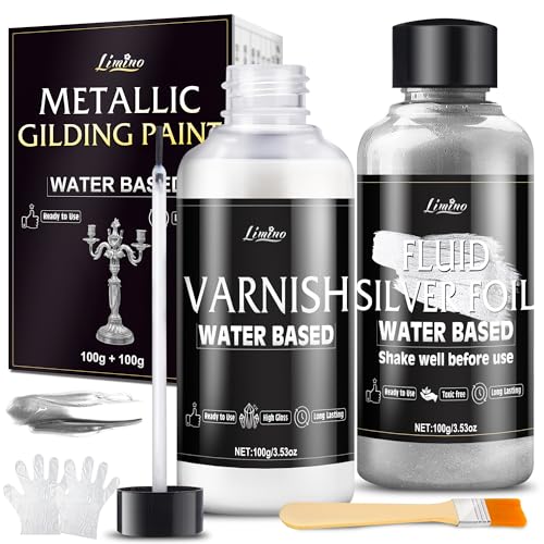 Limino Metallic Silver Paint - 3.5oz Water Based Silver Leaf Paint and 3.5oz Varnish, Ultra Shining Gilding Metallic Acrylic for Painting, Art Craft , Home Decor, Ideal for Canvas, Wood, Metal, Plaster, Stone - Image 1