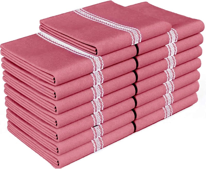 Zeppoli Classic 15 Pack 100% Natural Cotton Kitchen Towel Set, Reusable Wash Cloths, Absorbent Dish Towels, Machine Washable Hand Towels, Kitchen Essentials - 14' by 25' - Red Base - Image 1