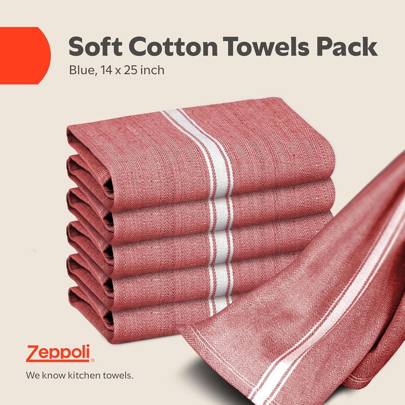 Zeppoli Classic 15 Pack 100% Natural Cotton Kitchen Towel Set, Reusable Wash Cloths, Absorbent Dish Towels, Machine Washable Hand Towels, Kitchen Essentials - 14' by 25' - Red Base - Image 2