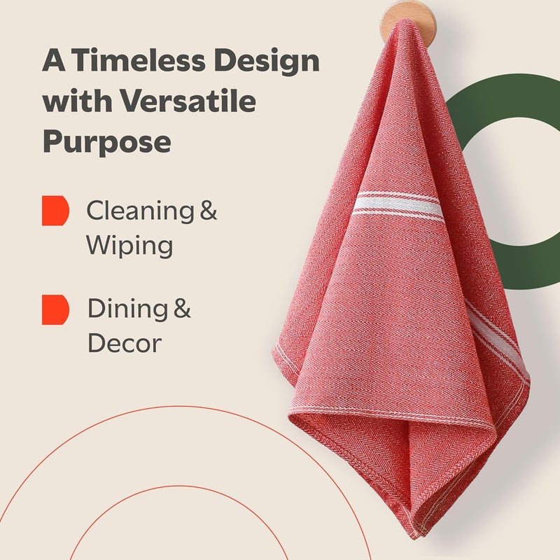 Zeppoli Classic 15 Pack 100% Natural Cotton Kitchen Towel Set, Reusable Wash Cloths, Absorbent Dish Towels, Machine Washable Hand Towels, Kitchen Essentials - 14' by 25' - Red Base - Image 5